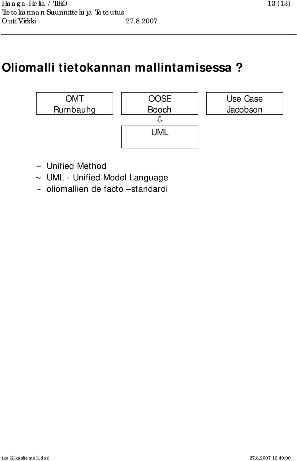 OMT Rumbauhg OOSE Booch UML Use Case Jacobson