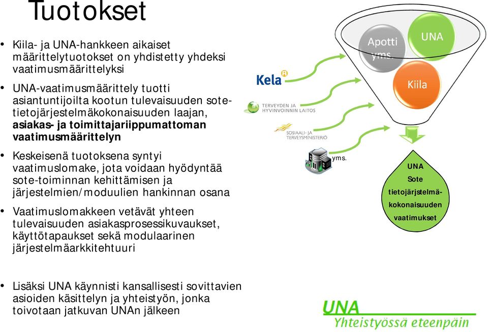 kehittämisen ja järjestelmien/moduulien hankinnan osana Vaatimuslomakkeen vetävät yhteen tulevaisuuden asiakasprosessikuvaukset, käyttötapaukset sekä modulaarinen