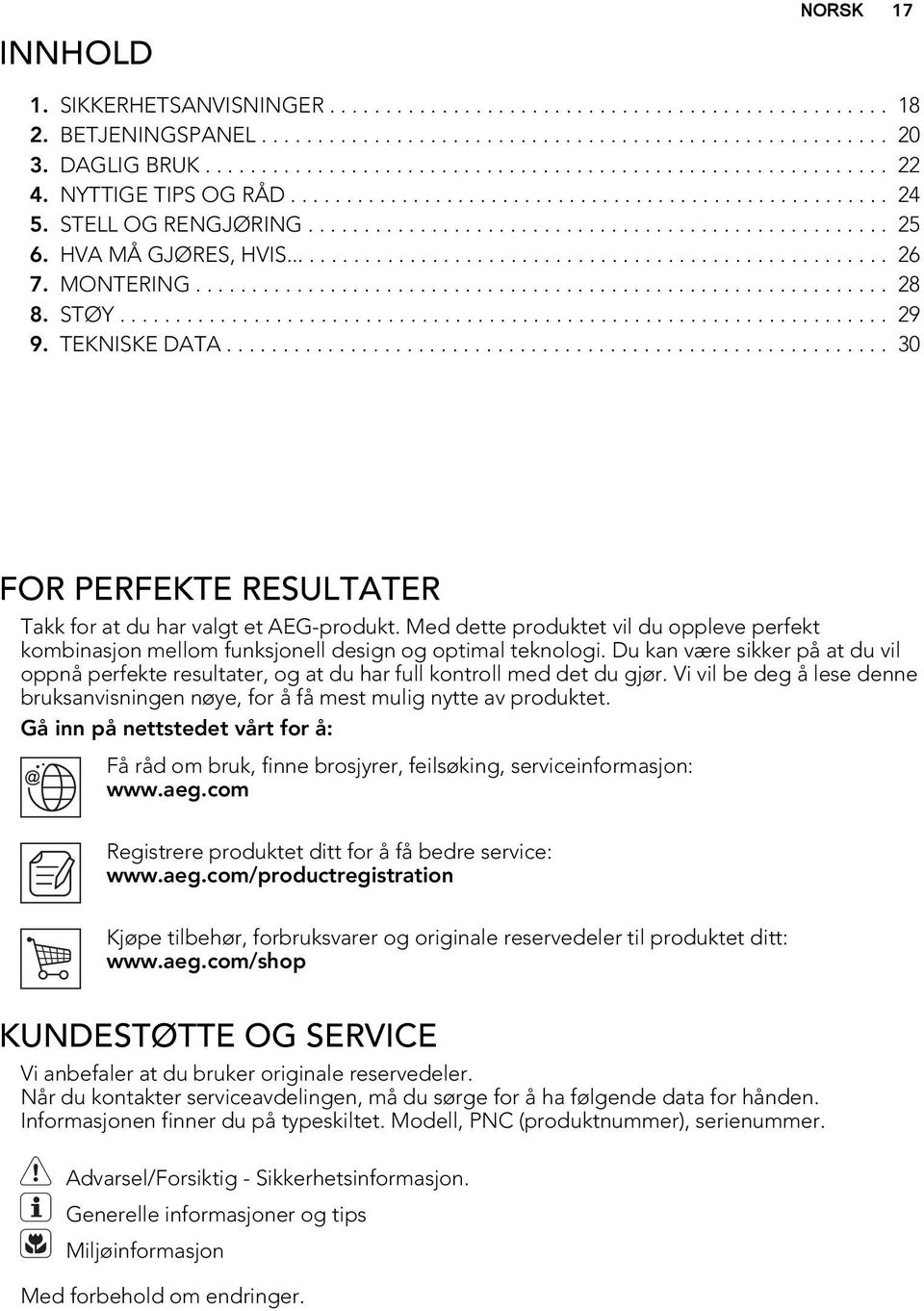 MONTERING.............................................................. 28 8. STØY..................................................................... 29 9. TEKNISKE DATA.