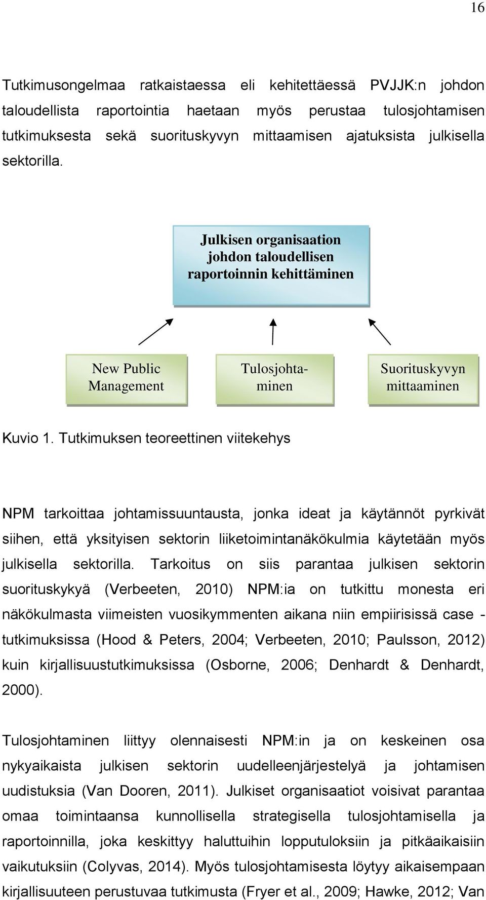 Tutkimuksen teoreettinen viitekehys NPM tarkoittaa johtamissuuntausta, jonka ideat ja käytännöt pyrkivät siihen, että yksityisen sektorin liiketoimintanäkökulmia käytetään myös julkisella sektorilla.