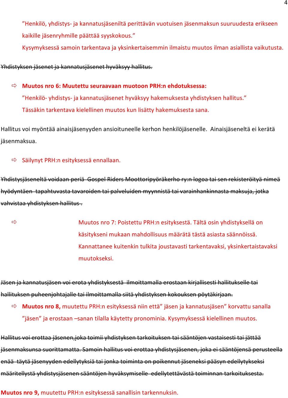 ð Muutos nro 6: Muutettu seuraavaan muotoon PRH:n ehdotuksessa: Henkilö- yhdistys- ja kannatusjäsenet hyväksyy hakemuksesta yhdistyksen hallitus.