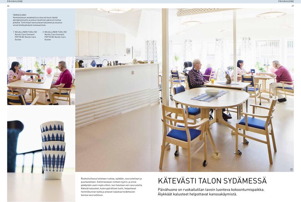 1 Nojallinen tuoli NC Nordic Care Sunnanö Pöytä NC Nordic Care Gustav 2 Nojallinen tuoli NC Nordic Care Sunnanö Pöytä NC Nordic Care Gustav 1 2 Ruokailutilassa laitetaan ruokaa, syödään,