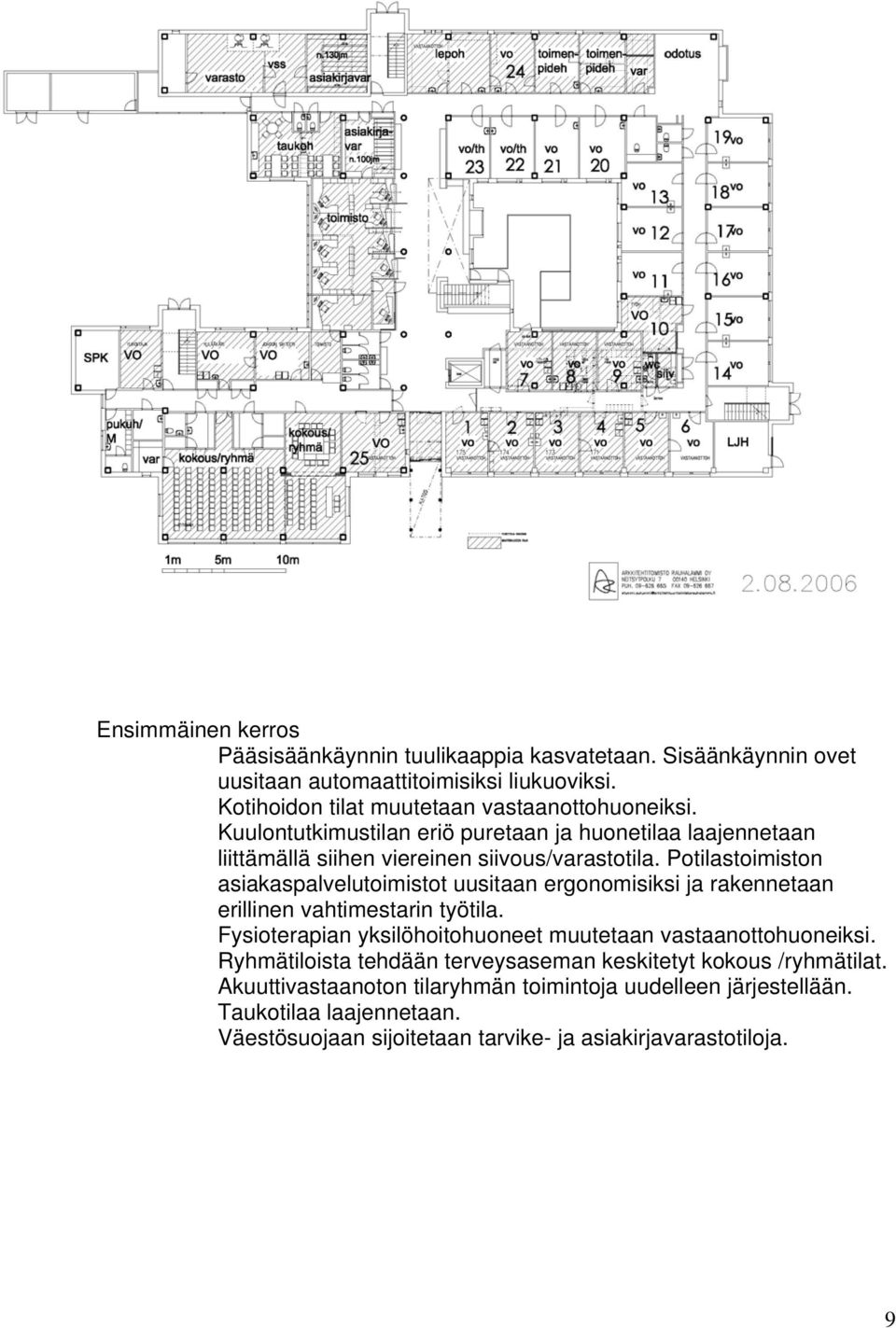 Potilastoimiston asiakaspalvelutoimistot uusitaan ergonomisiksi ja rakennetaan erillinen vahtimestarin työtila.