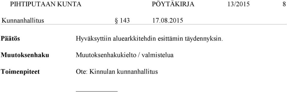 2015 Päätös Muutoksenhaku Toimenpiteet Hyväksyttiin