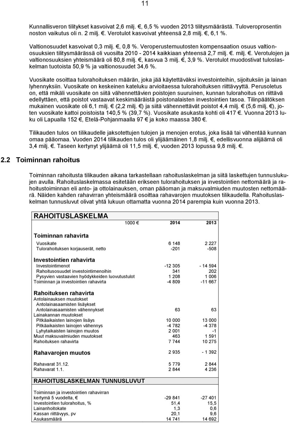 , kasvua 3 milj., 3,9 %. Verotulot muodostivat tuloslaskelman tuotoista 50,9 % ja valtionosuudet 34,6 %.