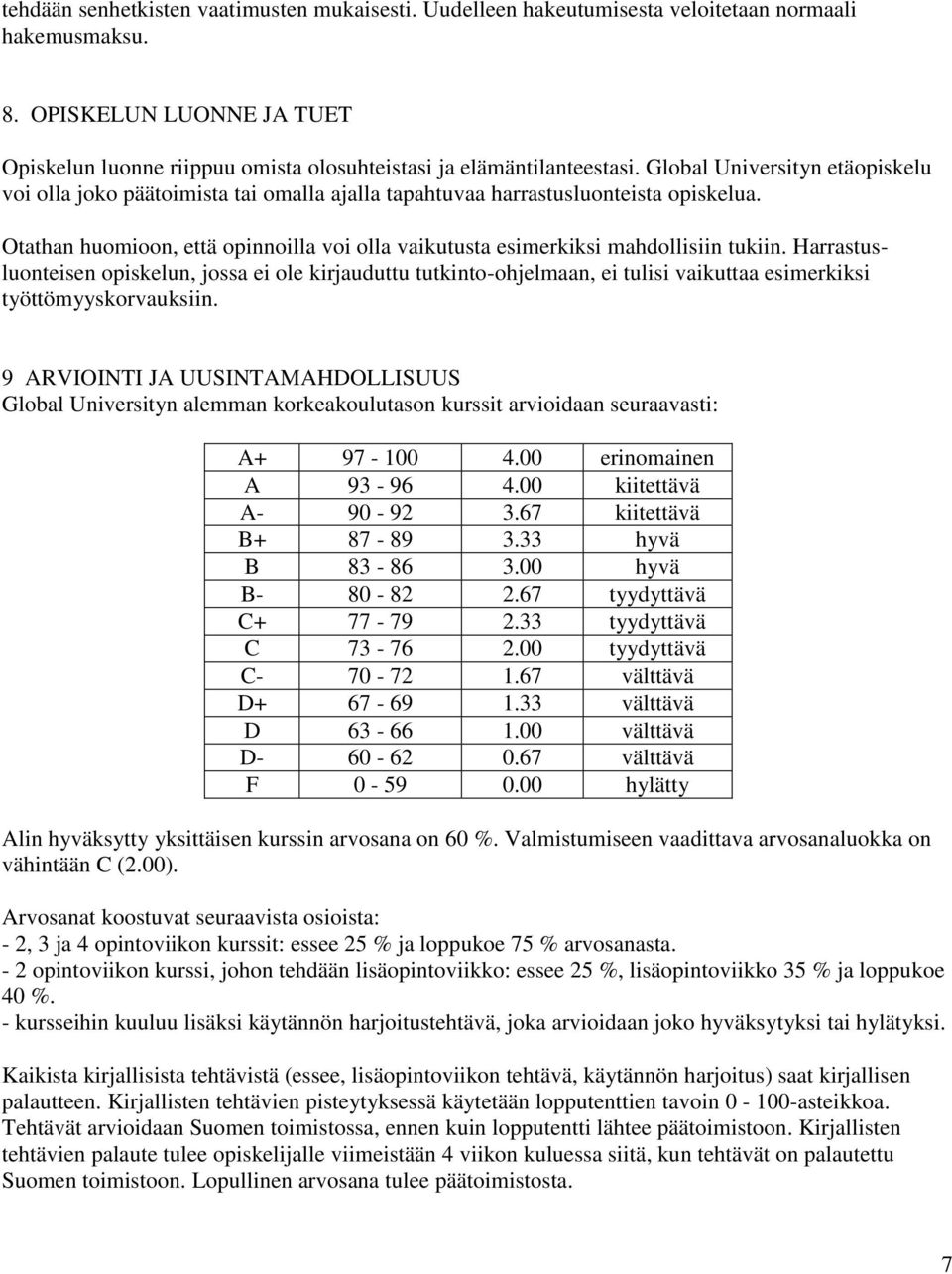 Global Universityn etäopiskelu voi olla joko päätoimista tai omalla ajalla tapahtuvaa harrastusluonteista opiskelua.