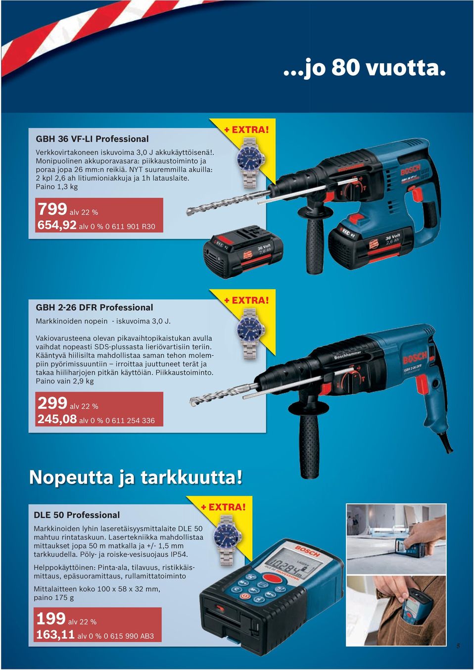 799 alv 22 % 654,92 alv 0 % 0 611 901 R30 GBH 2-26 DFR Professional Markkinoiden nopein - iskuvoima 3,0 J. + EXTRA!