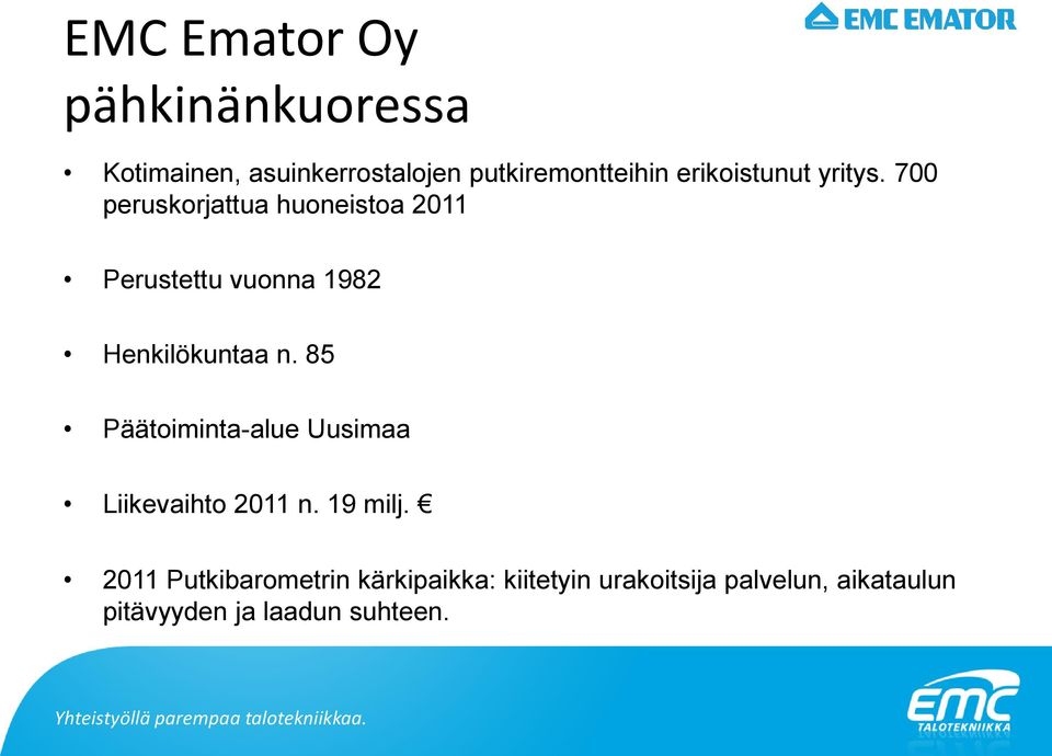 700 peruskorjattua huoneistoa 2011 Perustettu vuonna 1982 Henkilökuntaa n.