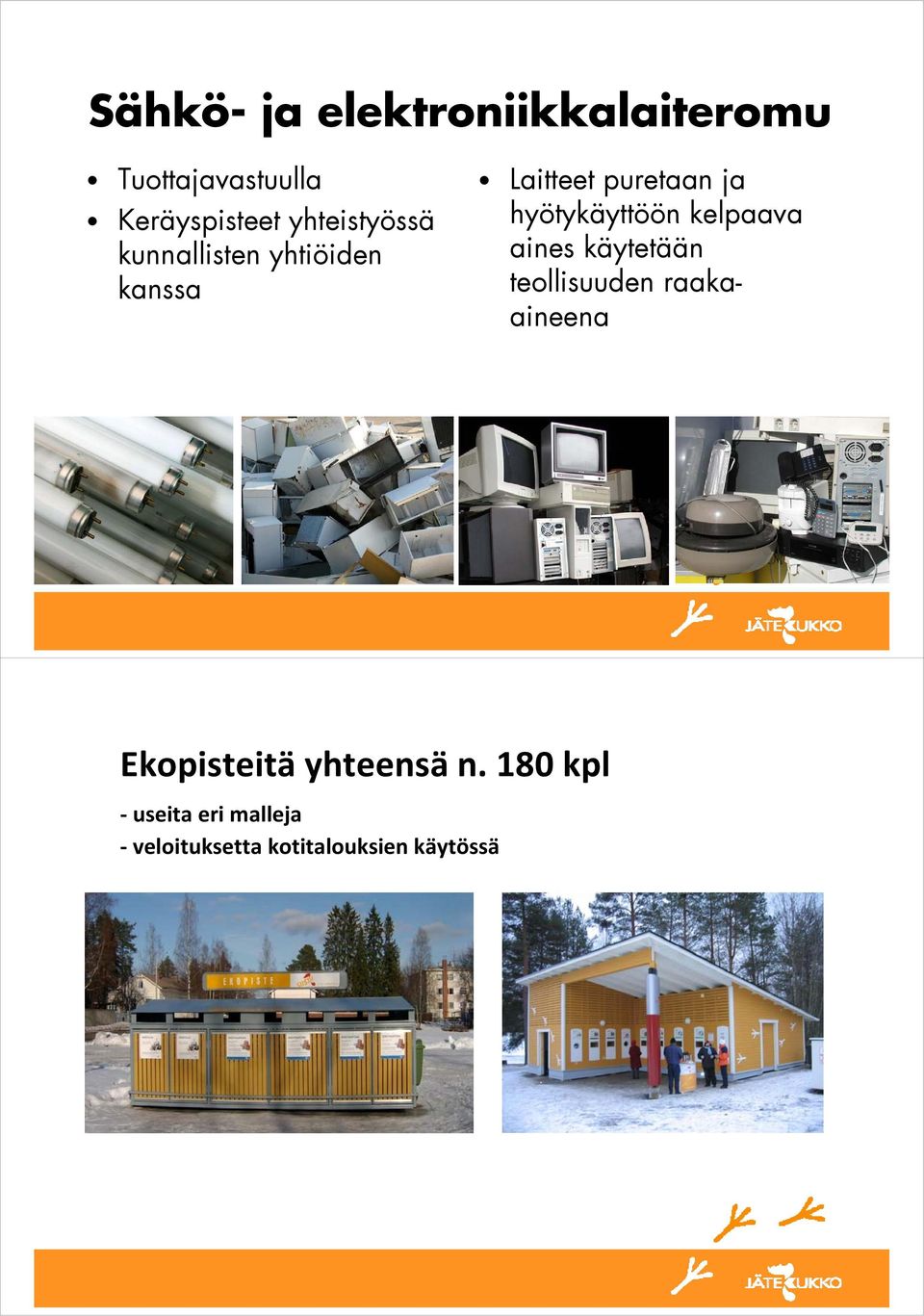 Keräyspisteet yhteistyössä kunnallisten yhtiöiden kanssa Ekopisteitä