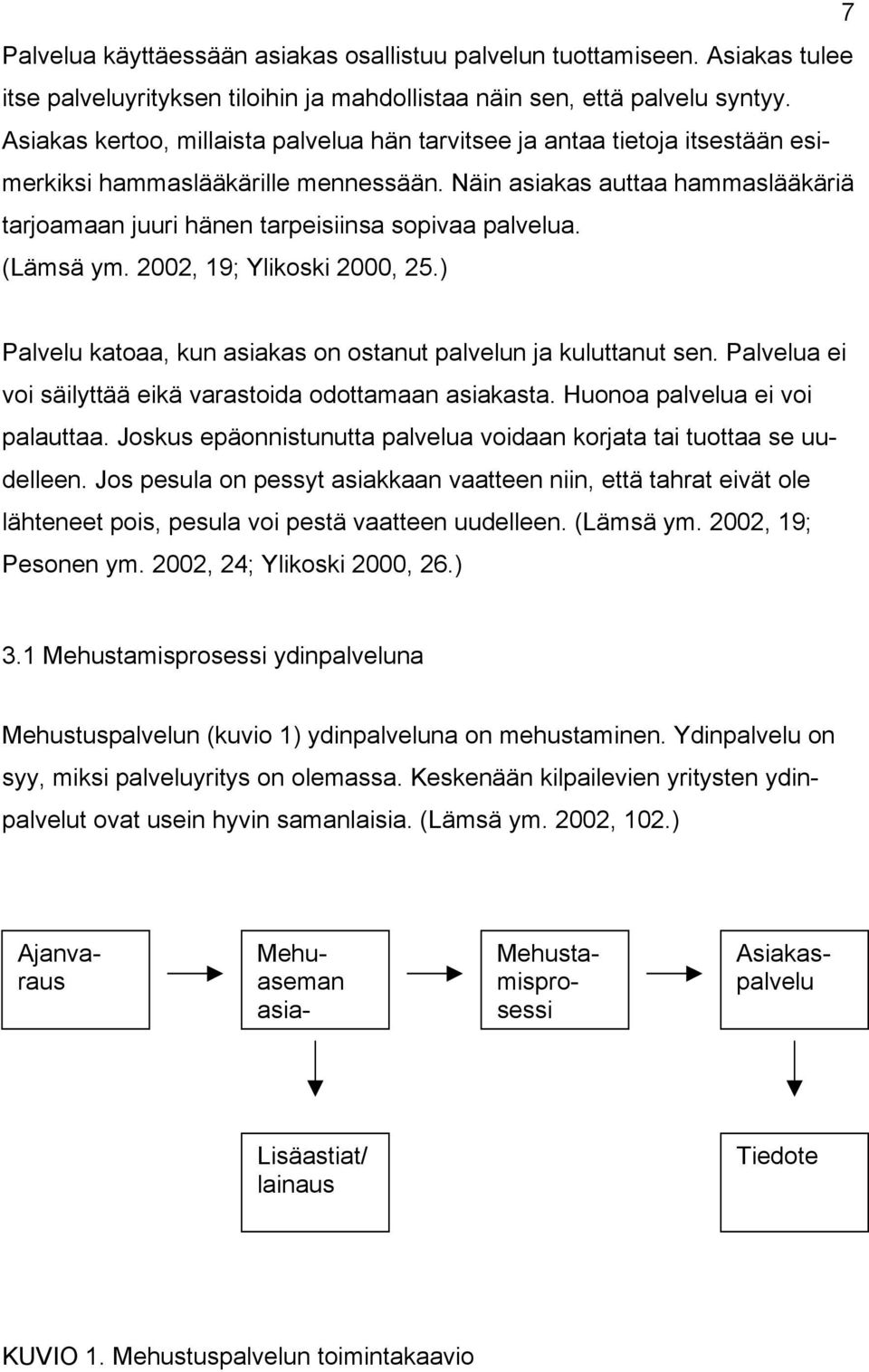 Näin asiakas auttaa hammaslääkäriä tarjoamaan juuri hänen tarpeisiinsa sopivaa palvelua. (Lämsä ym. 2002, 19; Ylikoski 2000, 25.) Palvelu katoaa, kun asiakas on ostanut palvelun ja kuluttanut sen.