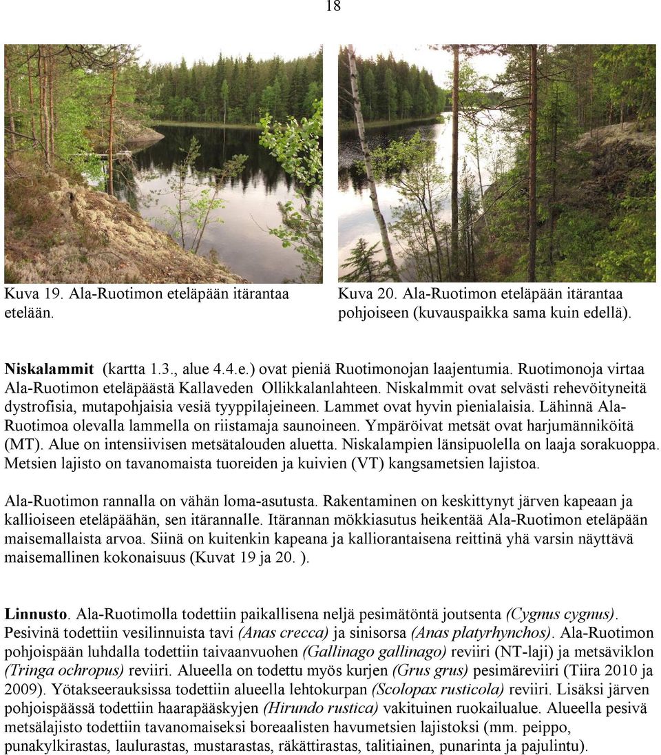 Lähinnä Ala- Ruotimoa olevalla lammella on riistamaja saunoineen. Ympäröivat metsät ovat harjumänniköitä (MT). Alue on intensiivisen metsätalouden aluetta.