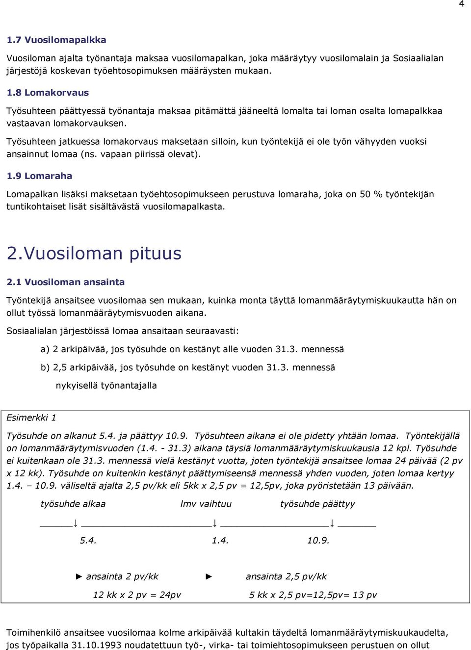 9 Lomaraha Lomapalkan lisäksi maksetaan työehtosopimukseen perustuva lomaraha, joka on 50 % työntekijän tuntikohtaiset lisät sisältävästä vuosilomapalkasta. 2.Vuosiloman pituus 2.