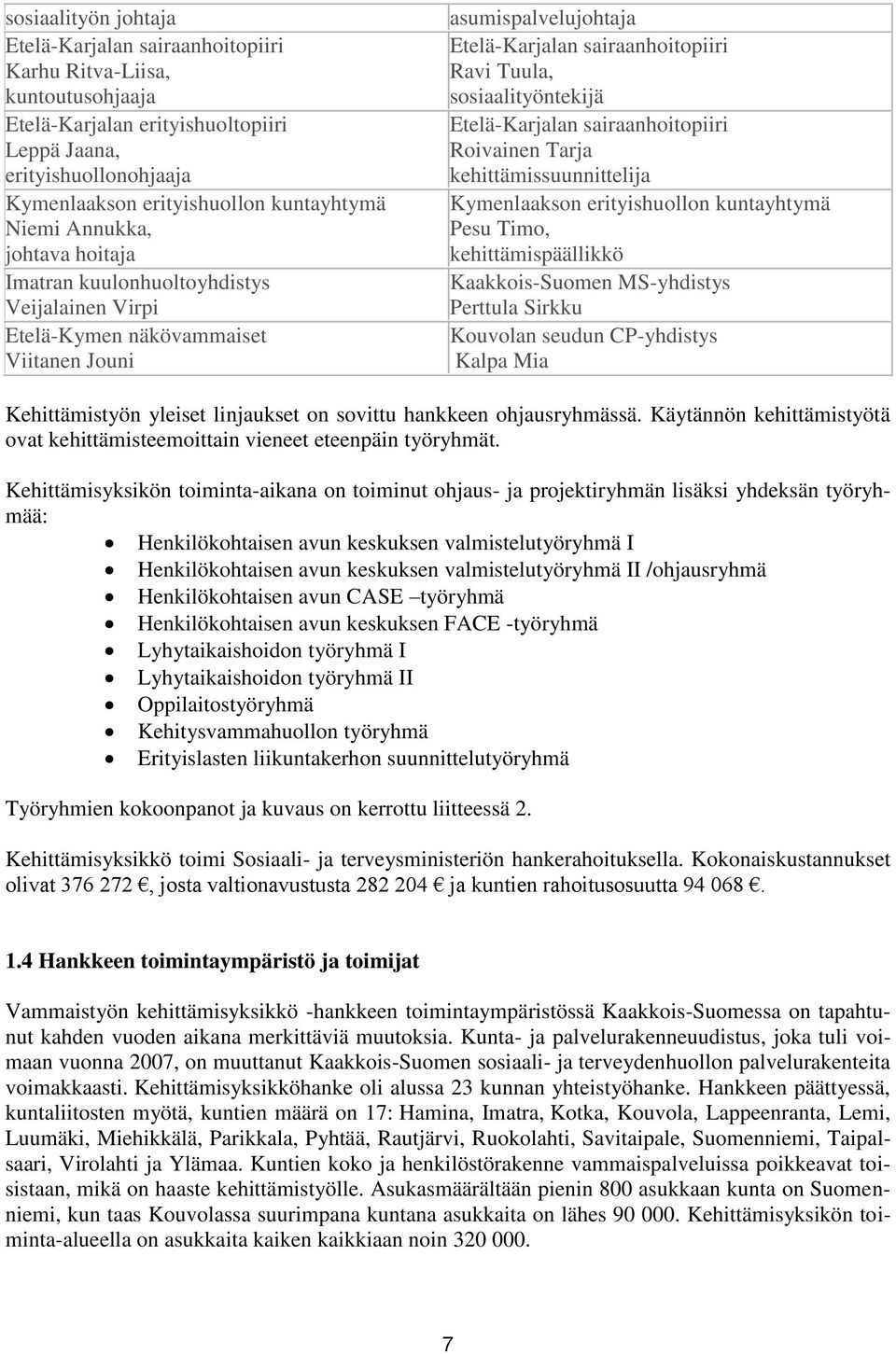 sosiaalityöntekijä Etelä-Karjalan sairaanhoitopiiri Roivainen Tarja kehittämissuunnittelija Kymenlaakson erityishuollon kuntayhtymä Pesu Timo, kehittämispäällikkö Kaakkois-Suomen MS-yhdistys Perttula