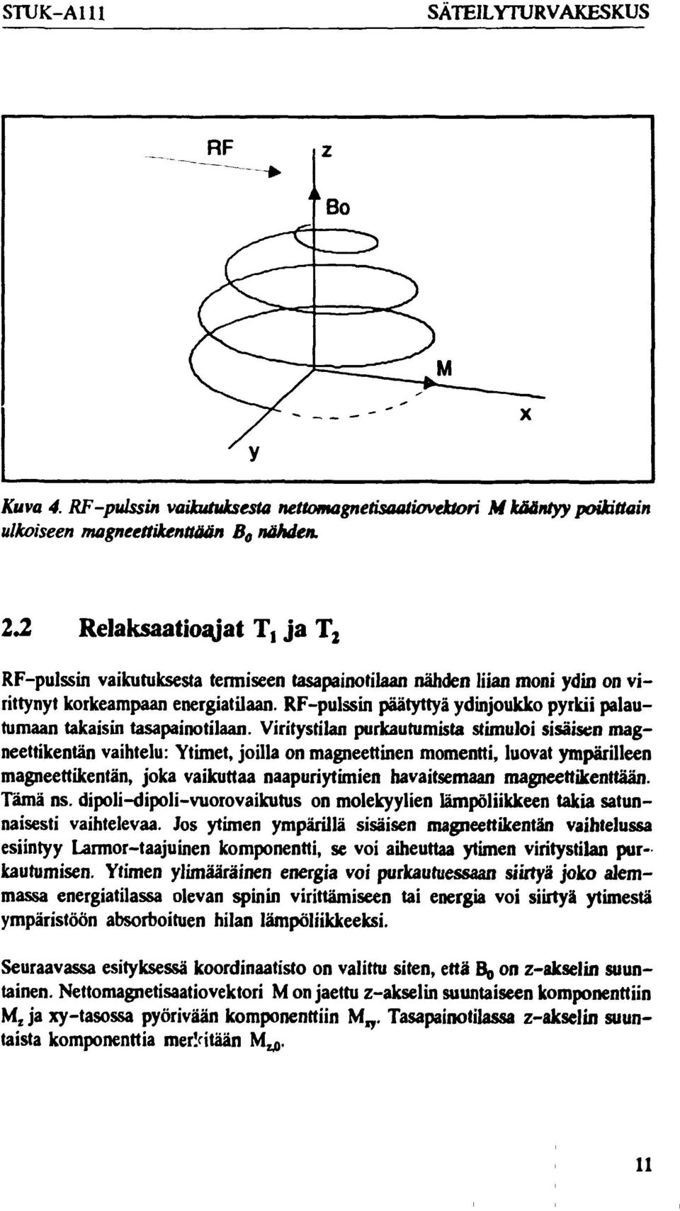 RF-pulssin päätyttyä ydinjoukko pyrkii palautumaan takaisin tasapainotilaan.