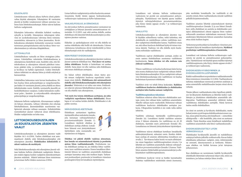Edustajisto kokoontuu vähintään kahdesti vuodessa, syksyllä ja keväällä. Edustajiston tärkeimpinä tehtävinä on syyskokouksessaan vahvistaa liiton toimintasuunnitelma, talousarvio ja liiton jäsenmaksu.