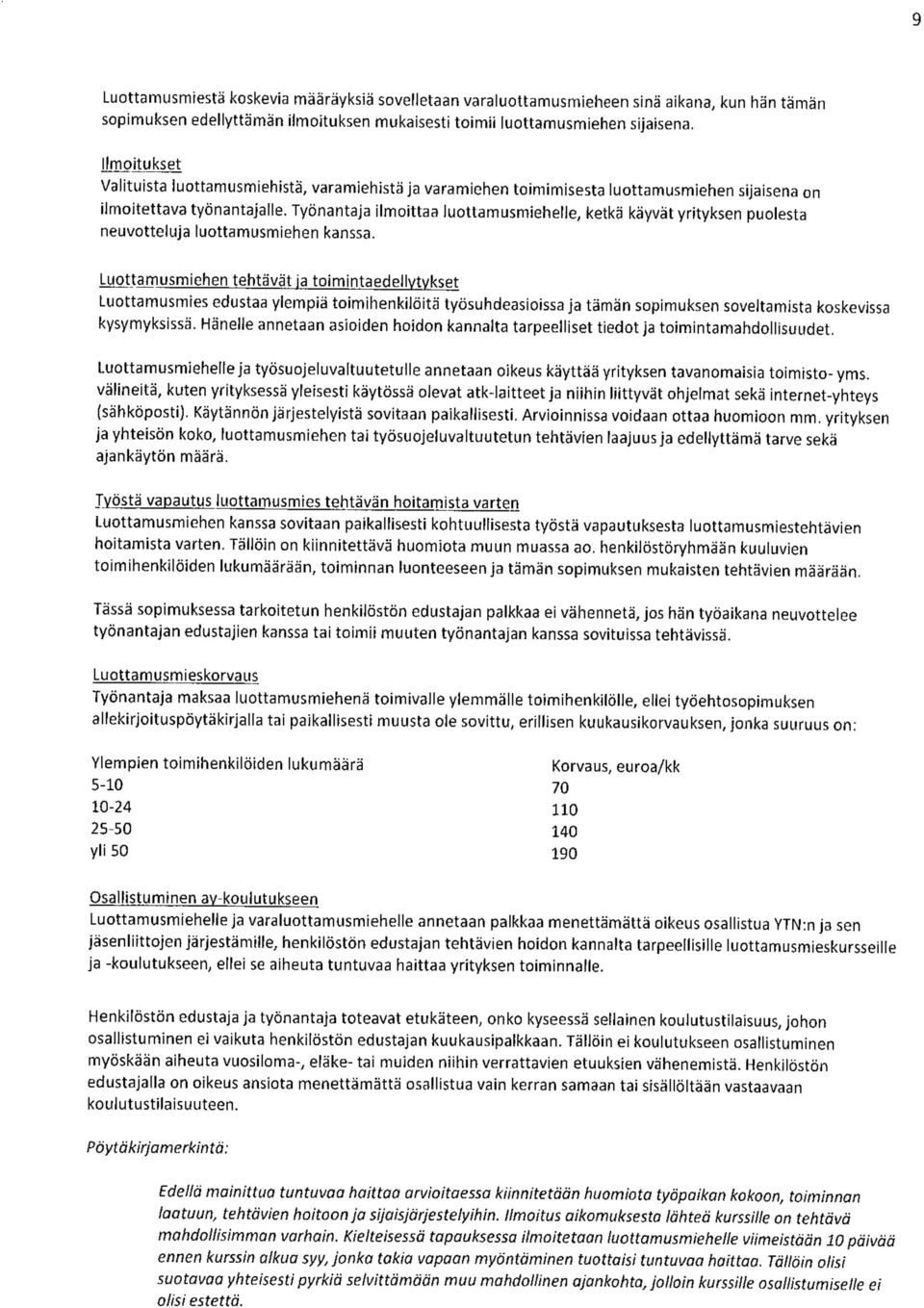 Työnantaja ilmoittaa luottamusmiehelle, ketkä käyvät yrityksen puolesta neuvotteluja luottamusmiehen kanssa.