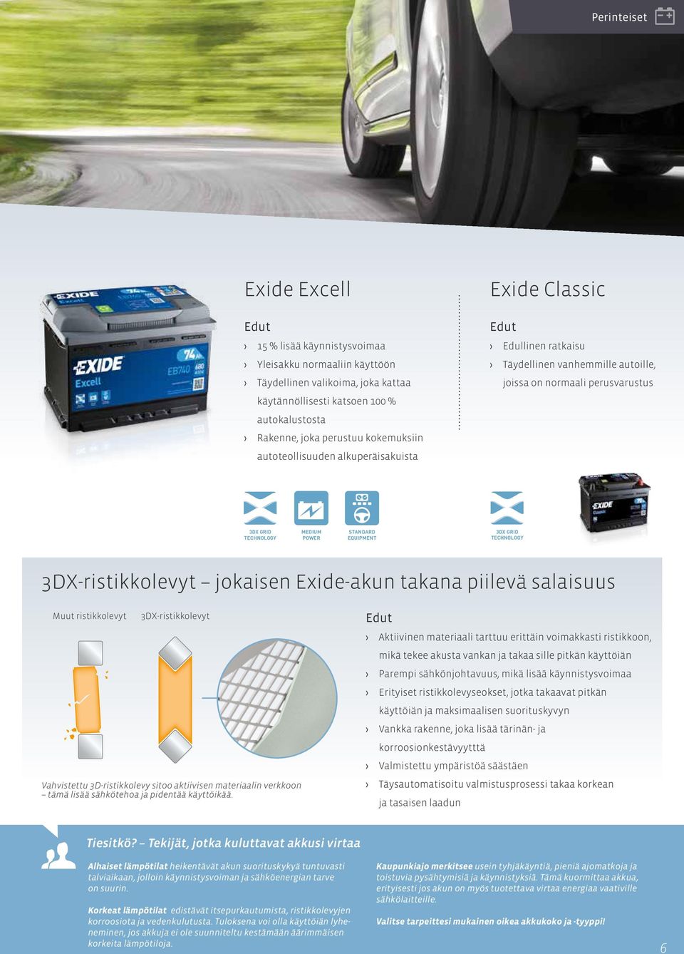 3DX GRID TECHNOLOGY 3DX-ristikkolevyt jokaisen Exide-akun takana piilevä salaisuus Muut ristikkolevyt 3DX-ristikkolevyt Vahvistettu 3D-ristikkolevy sitoo aktiivisen materiaalin verkkoon tämä lisää