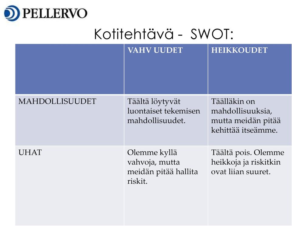 Täälläkin on mahdollisuuksia, mutta meidän pitää kehittää itseämme.