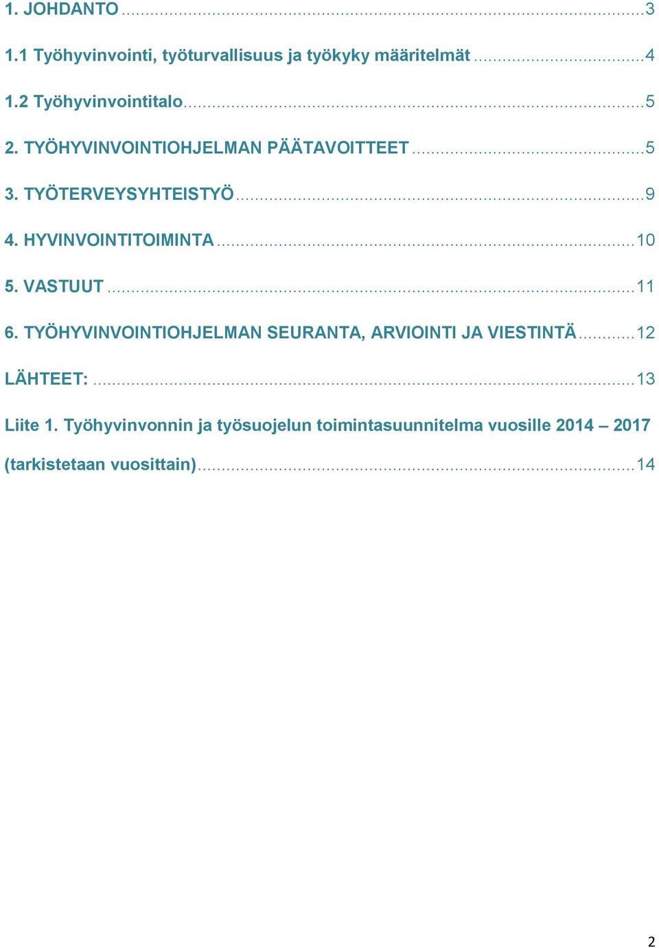 .. 10 5. VASTUUT... 11 6. TYÖHYVINVOINTIOHJELMAN SEURANTA, ARVIOINTI JA VIESTINTÄ... 12 LÄHTEET:.