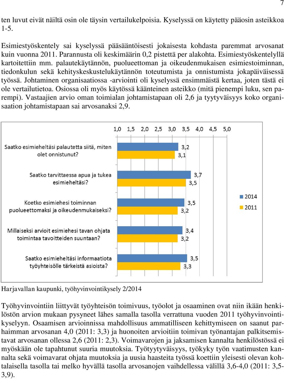 palautekäytännön, puolueettoman ja oikeudenmukaisen esimiestoiminnan, tiedonkulun sekä kehityskeskustelukäytännön toteutumista ja onnistumista jokapäiväisessä työssä.