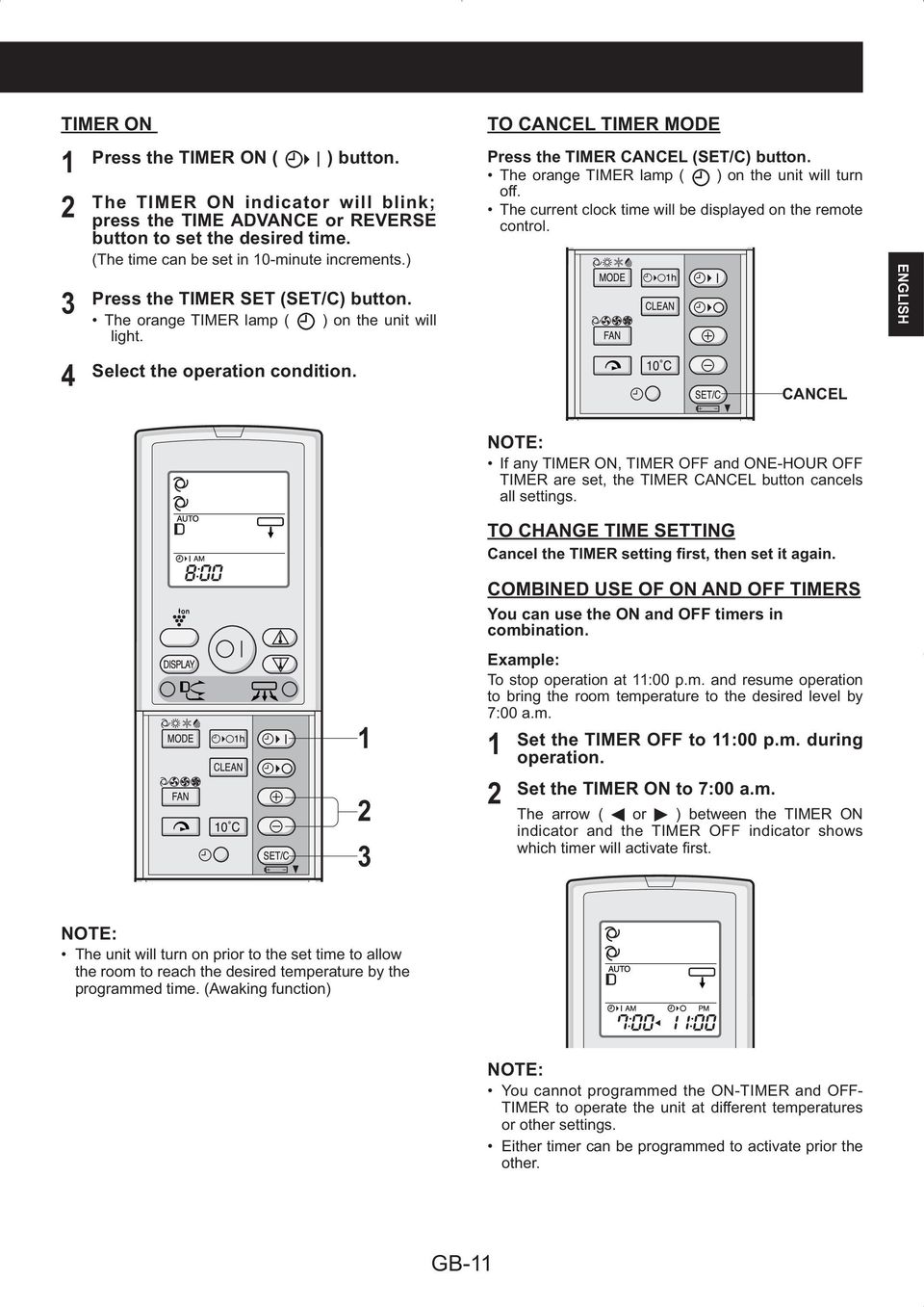 The orange TIMER lamp ( ) on the unit will turn off. The current clock time will be displayed on the remote control.