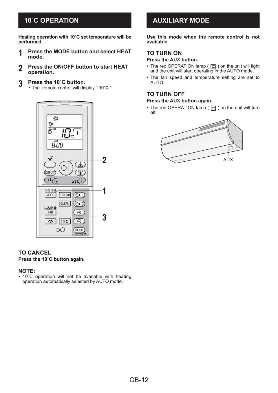 The red OPERATION lamp ( ) on the unit will light and the unit will start operating in the AUTO mode.