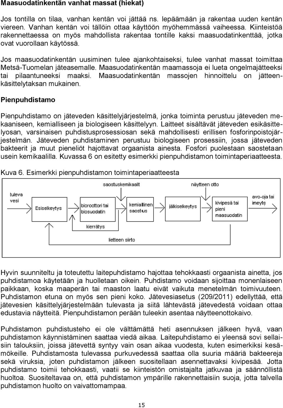 Jos maasuodatinkentän uusiminen tulee ajankohtaiseksi, tulee vanhat massat toimittaa Metsä-Tuomelan jäteasemalle. Maasuodatinkentän maamassoja ei lueta ongelmajätteeksi tai pilaantuneeksi maaksi.