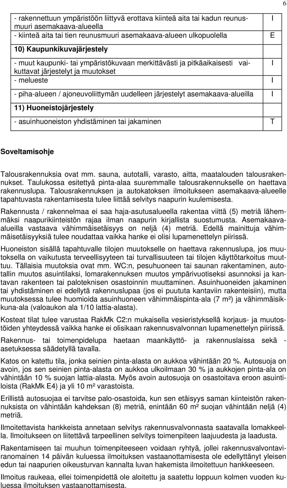 11) Huoneistojärjestely - asuinhuoneiston yhdistäminen tai jakaminen T Talousrakennuksia ovat mm. sauna, autotalli, varasto, aitta, maatalouden talousrakennukset.