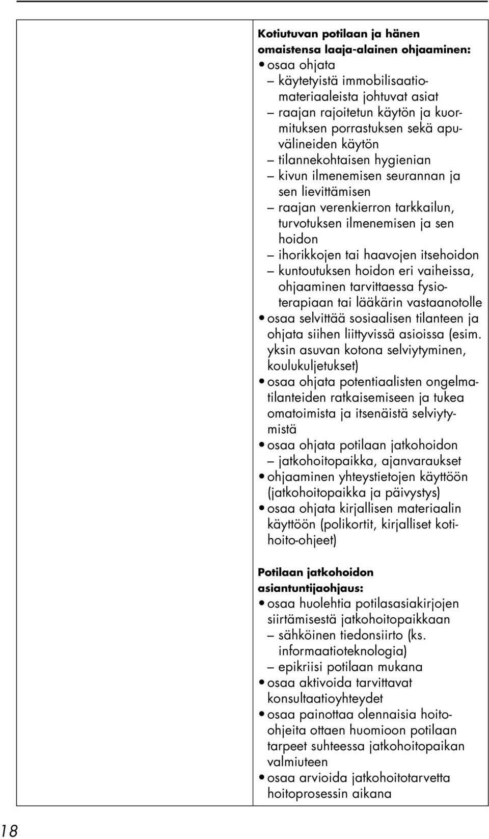 itsehoidon kuntoutuksen hoidon eri vaiheissa, ohjaaminen tarvittaessa fysioterapiaan tai lääkärin vastaanotolle osaa selvittää sosiaalisen tilanteen ja ohjata siihen liittyvissä asioissa (esim.