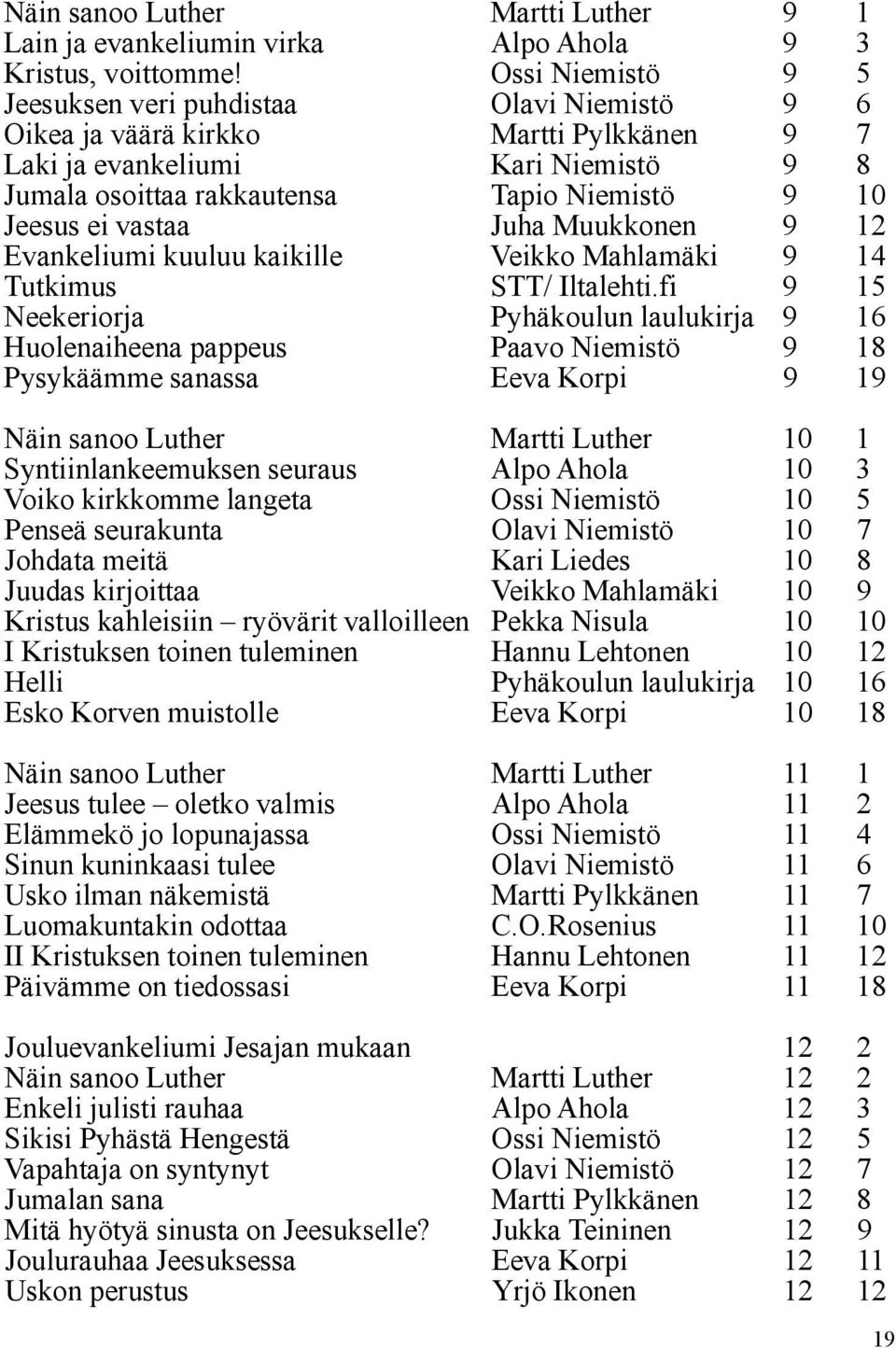 ei vastaa Juha Muukkonen 9 12 Evankeliumi kuuluu kaikille Veikko Mahlamäki 9 14 Tutkimus STT/ Iltalehti.