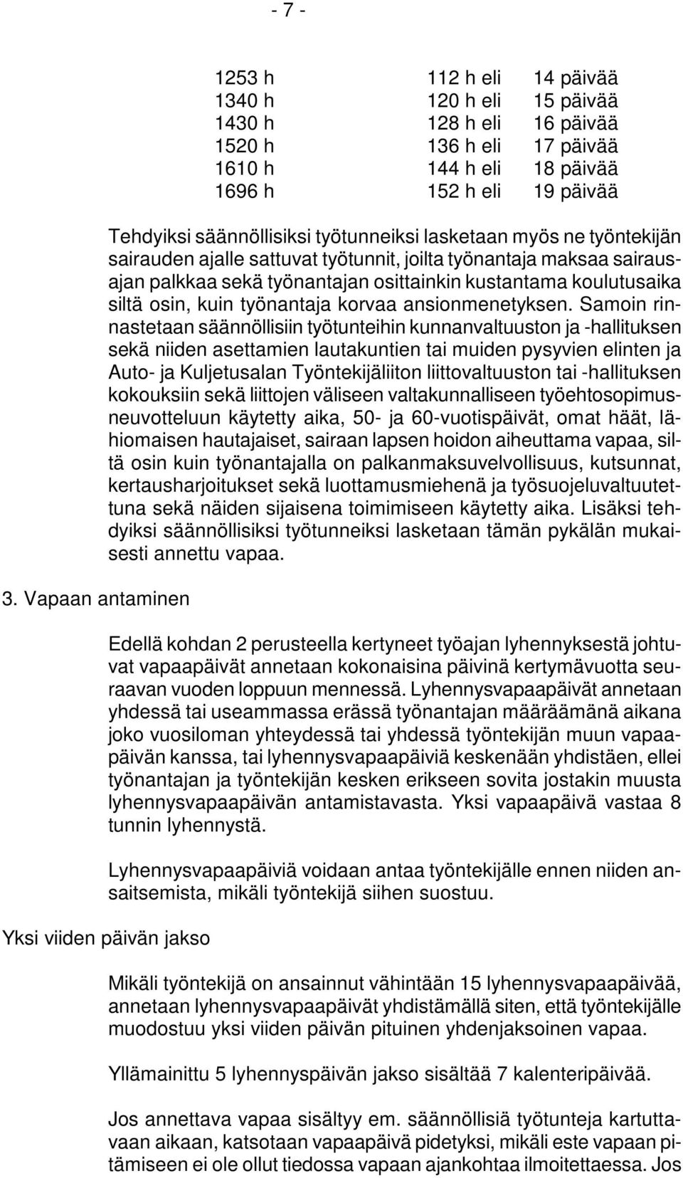 säännöllisiksi työtunneiksi lasketaan myös ne työntekijän sairauden ajalle sattuvat työtunnit, joilta työnantaja maksaa sairausajan palkkaa sekä työnantajan osittainkin kustantama koulutusaika siltä