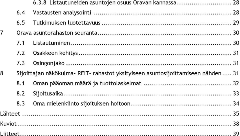 .. 31 8 Sijoittajan näkökulma- REIT- rahastot yksityiseen asuntosijoittamiseen nähden... 31 8.1 Oman pääoman määrä ja tuottolaskelmat.