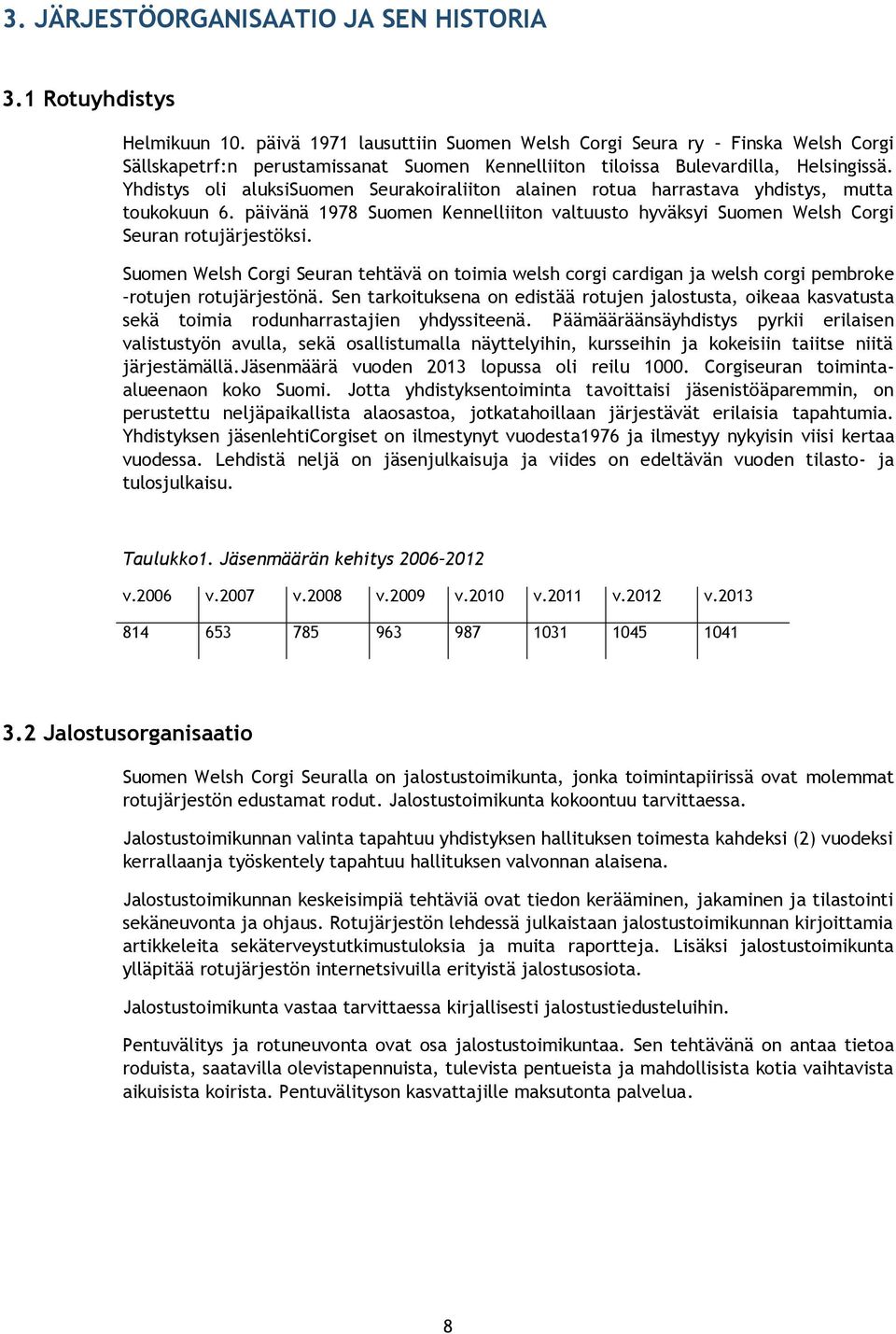 Yhdistys oli aluksisuomen Seurakoiraliiton alainen rotua harrastava yhdistys, mutta toukokuun 6. päivänä 1978 Suomen Kennelliiton valtuusto hyväksyi Suomen Welsh Corgi Seuran rotujärjestöksi.