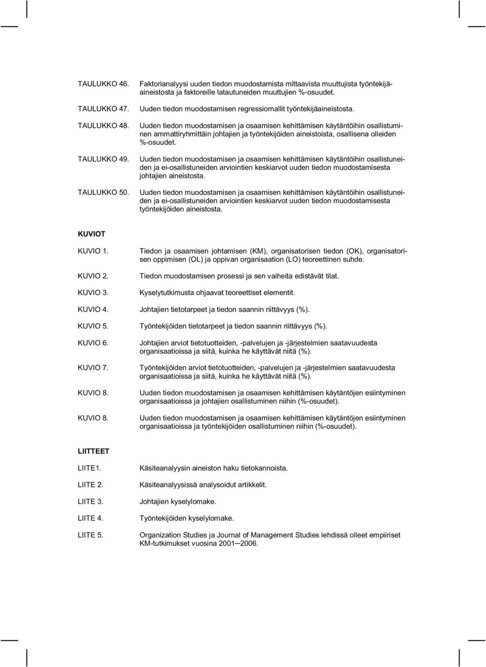 Uuden tiedon muodostamisen regressiomallit työntekijäaineistosta.