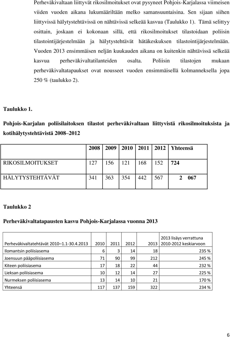 Tämä selittyy osittain, joskaan ei kokonaan sillä, että rikosilmoitukset tilastoidaan poliisin tilastointijärjestelmään ja hälytystehtävät hätäkeskuksen tilastointijärjestelmään.