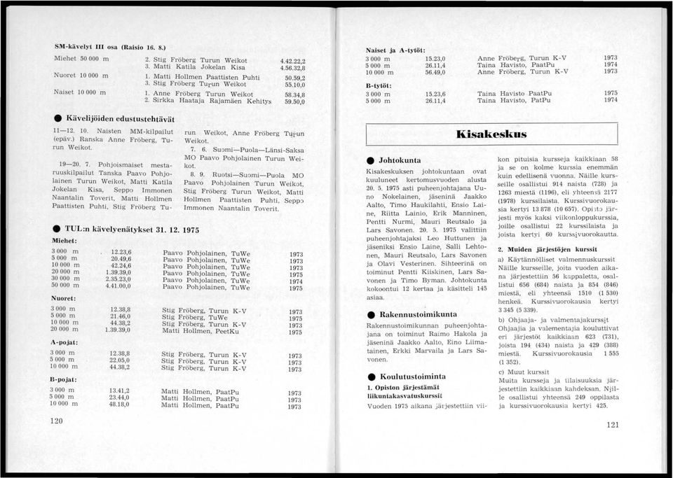 49,0 B-tytöt: 3000 m 5000 m.23,6 26.,4 Anne Fröberg, Turun K-V Taina Havisto, PaatPu Anne Fröberg, Turun K-V Taina Havisto PaatPu Taina Havisto, PatPu II Kävelijöiden edustus tehtävät -. 10.