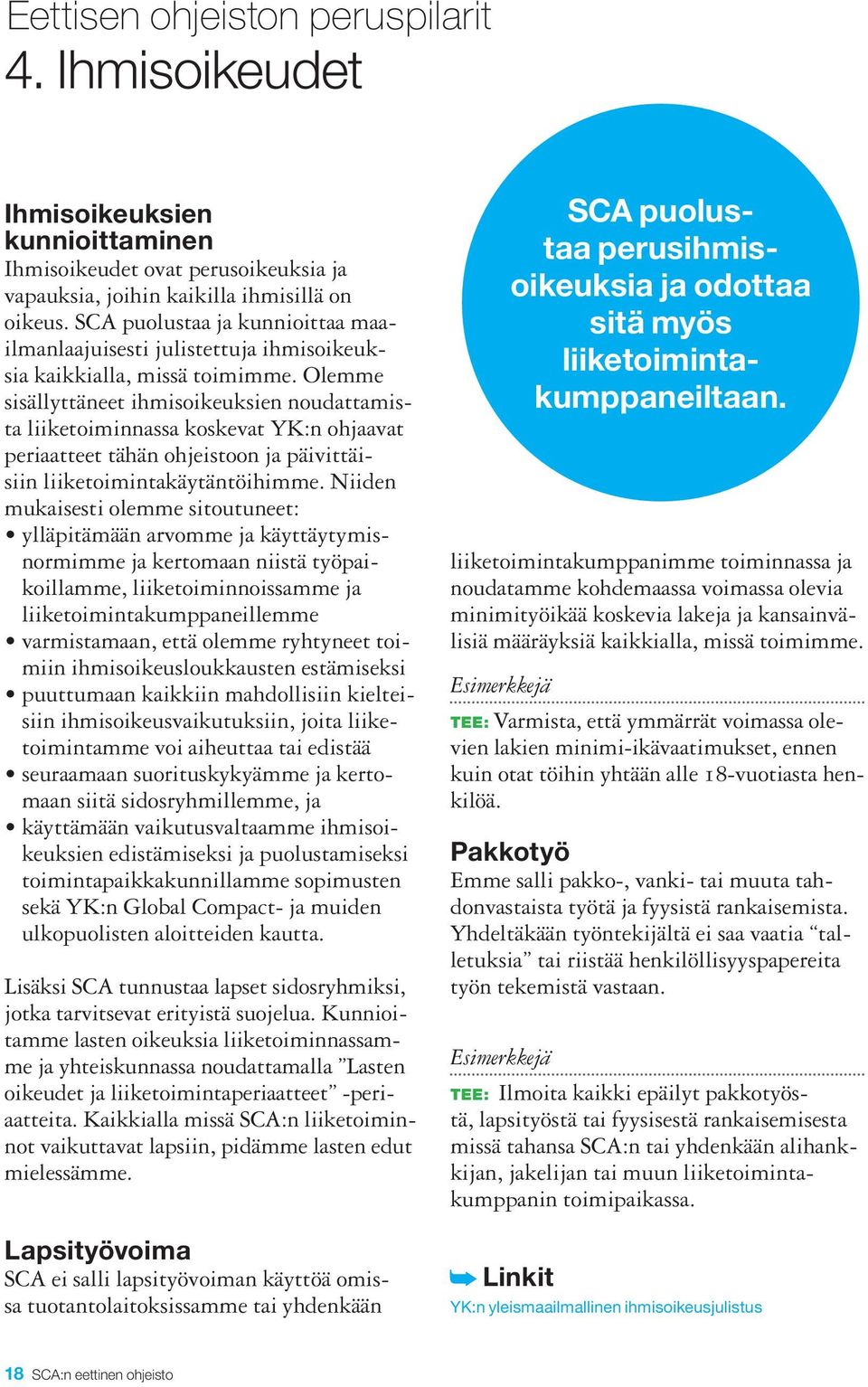 Olemme sisällyttäneet ihmisoikeuksien noudattamista liiketoiminnassa koskevat YK:n ohjaavat periaatteet tähän ohjeistoon ja päivittäisiin liiketoimintakäytäntöihimme.