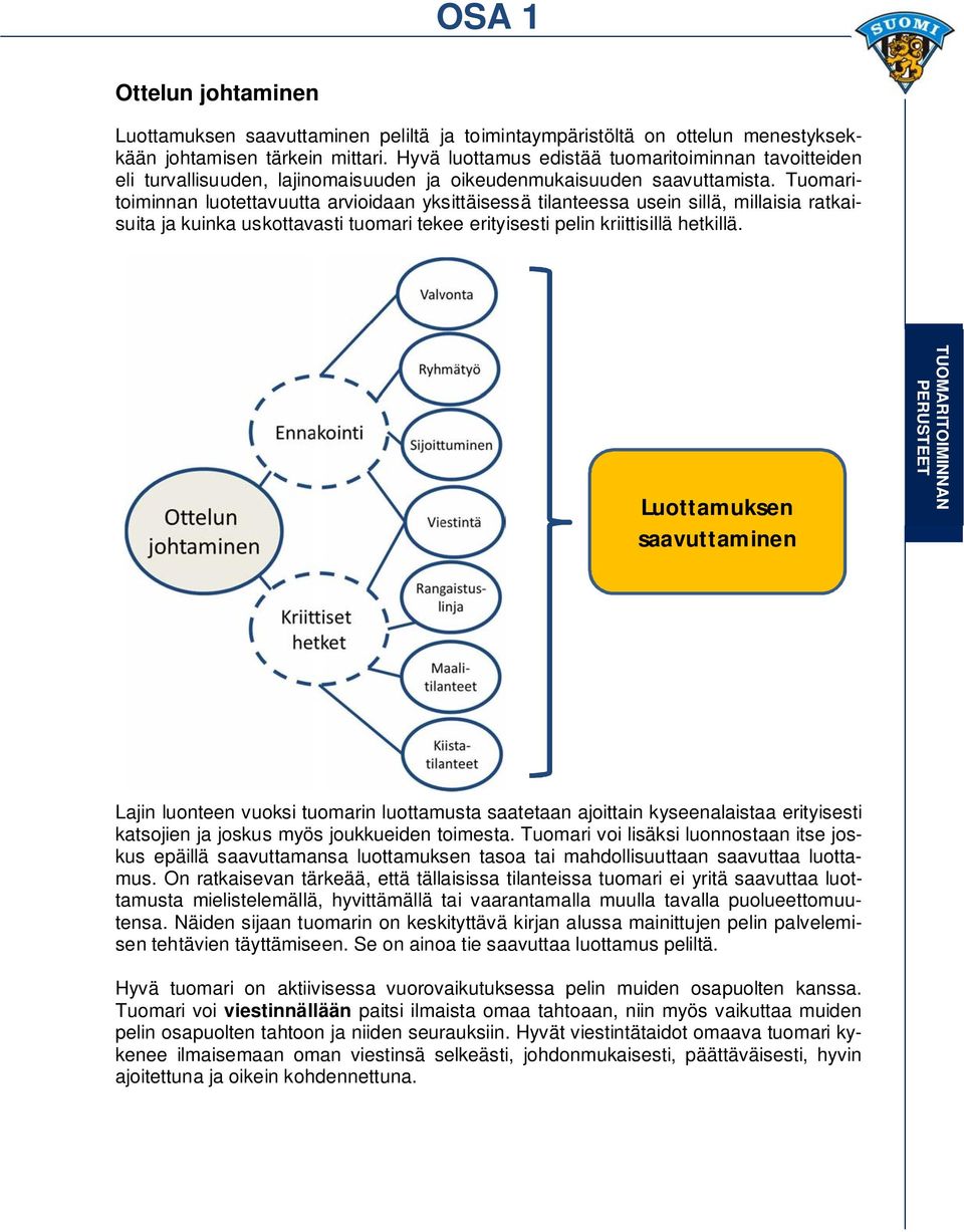 Tuomaritoiminnan luotettavuutta arvioidaan yksittäisessä tilanteessa usein sillä, millaisia ratkaisuita ja kuinka uskottavasti tuomari tekee erityisesti pelin kriittisillä hetkillä.