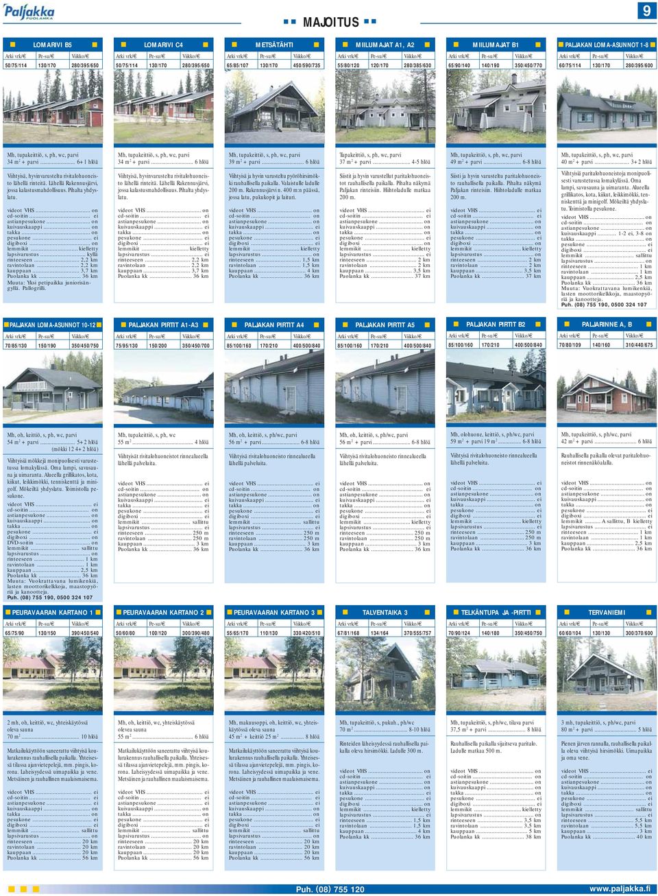 .. 6 hlöä Tupakeittiö, s, ph, wc, parvi 37 m 2 + parvi... 4-5 hlöä 49 m 2 + parvi... 6-8 hlöä 40 m 2 + parvi... 3+2 hlöä Viihtyisiä paritalohuoneistoja monipuolisesti varustetussa lomakylässä.