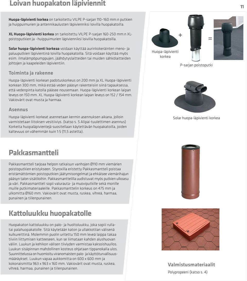 + = Solar huopa-läpivienti korkeaa voidaan käyttää aurinkokeräinten meno- ja paluuputkien läpivientinä loivilla huopakatoilla. Sitä voidaan käyttää myös esim.