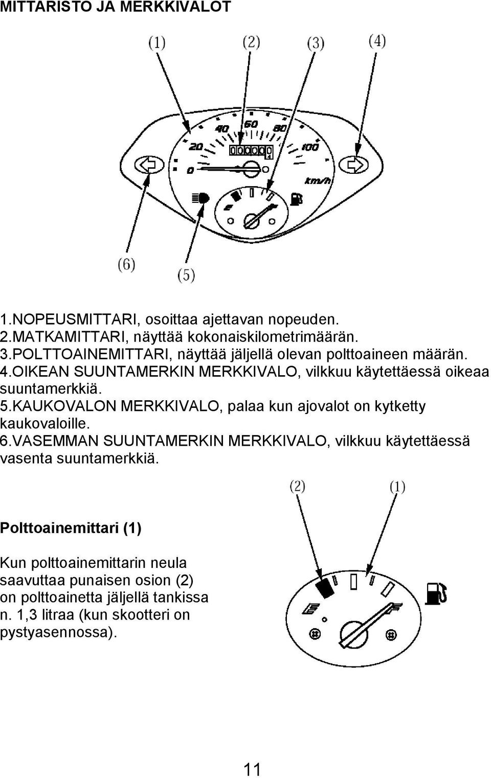 KAUKOVALON MERKKIVALO, palaa kun ajovalot on kytketty kaukovaloille. 6.