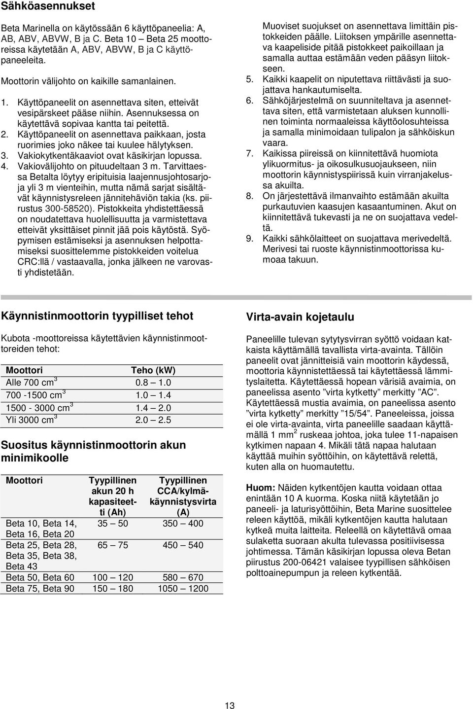 Käyttöpaneelit on asennettava paikkaan, josta ruorimies joko näkee tai kuulee hälytyksen. 3. Vakiokytkentäkaaviot ovat käsikirjan lopussa. 4. Vakiovälijohto on pituudeltaan 3 m.