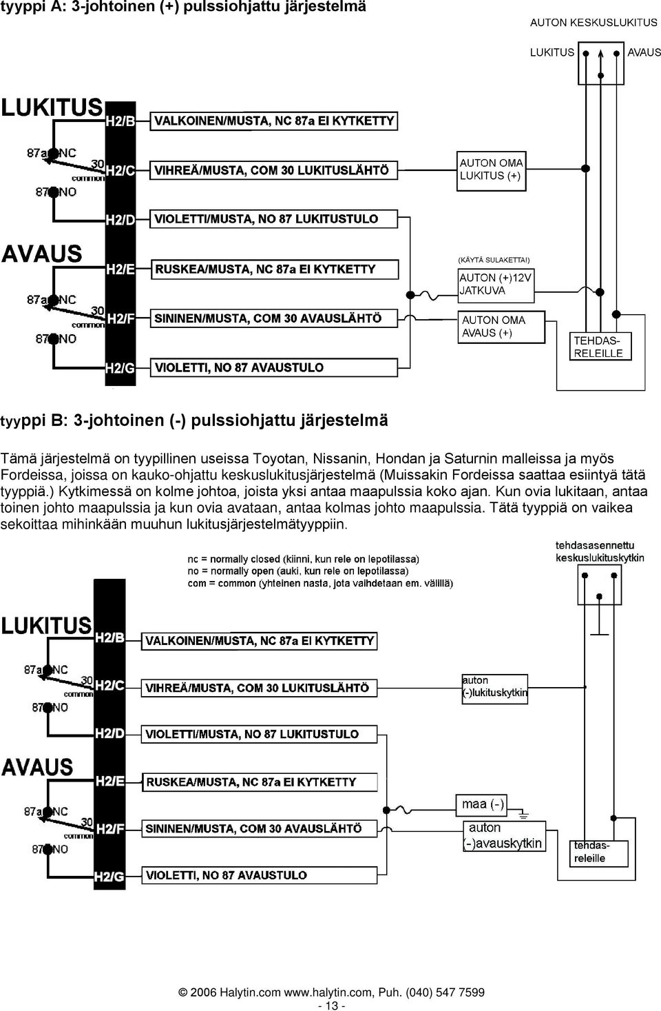 Fordeissa saattaa esiintyä tätä tyyppiä.) Kytkimessä on kolme johtoa, joista yksi antaa maapulssia koko ajan.