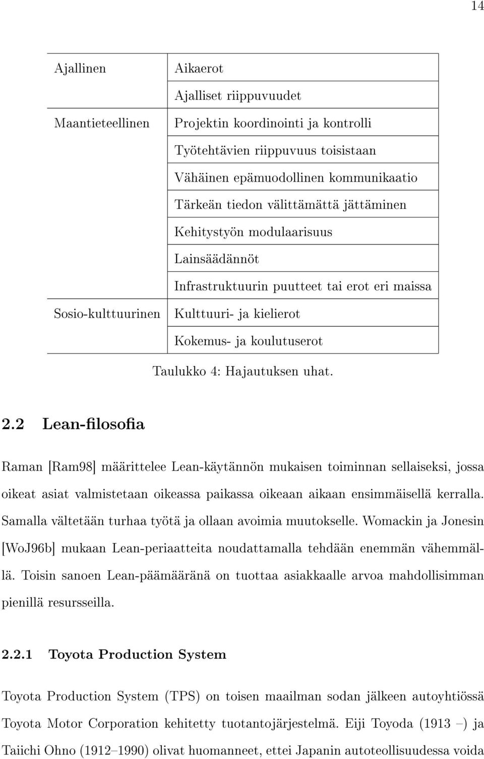 2 Lean-losoa Raman [Ram98] määrittelee Lean-käytännön mukaisen toiminnan sellaiseksi, jossa oikeat asiat valmistetaan oikeassa paikassa oikeaan aikaan ensimmäisellä kerralla.