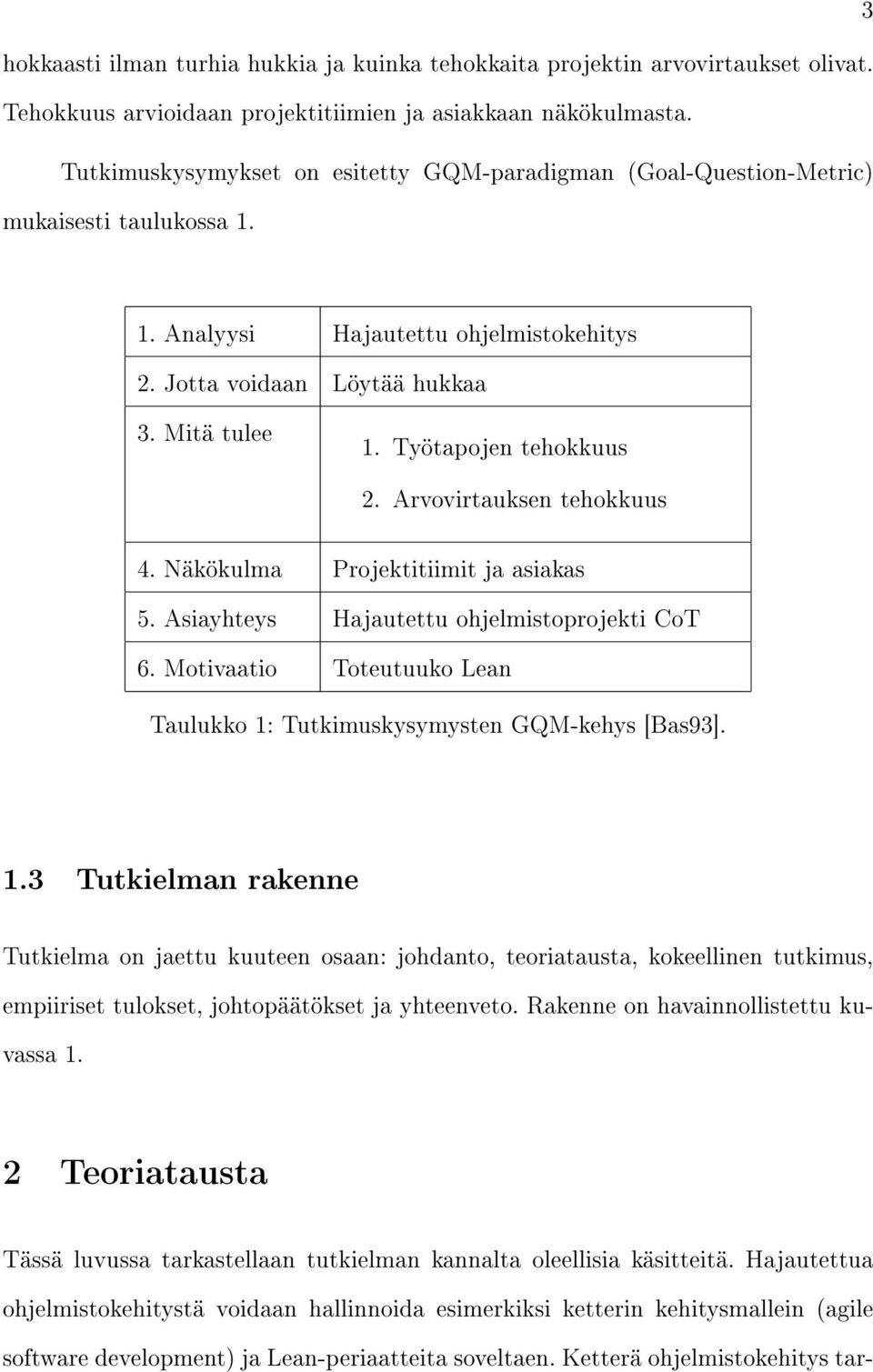 Työtapojen tehokkuus 2. Arvovirtauksen tehokkuus 4. Näkökulma Projektitiimit ja asiakas 5. Asiayhteys Hajautettu ohjelmistoprojekti CoT 6.