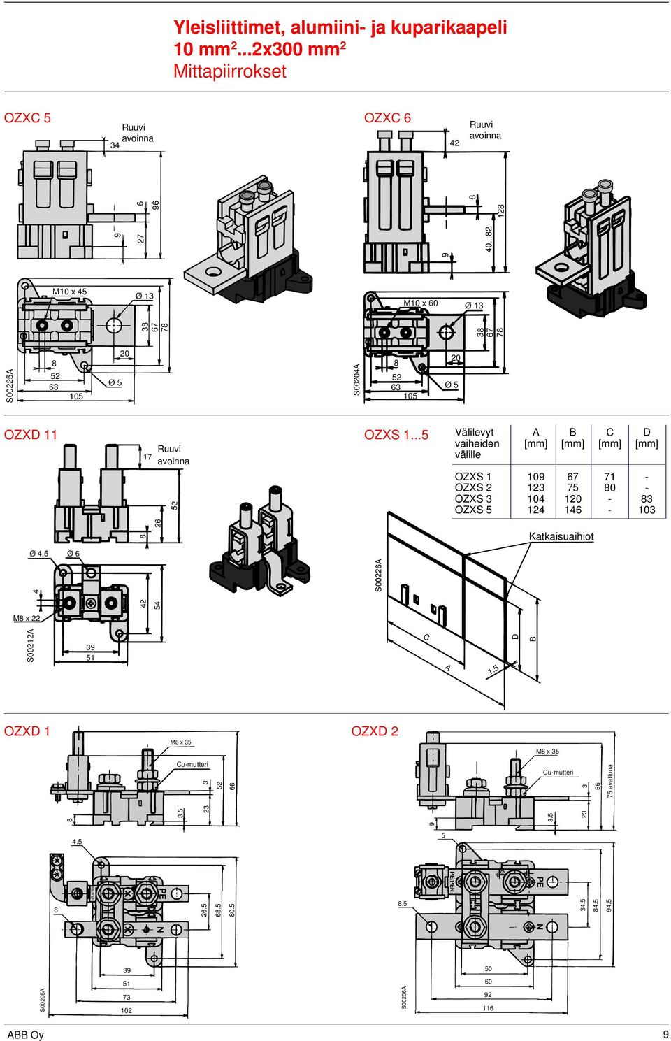 .. Välilevyt A B C D vaiheiden [mm] [mm] [mm] [mm] välille OZXS 1 10 7 71 - OZXS 2 123 7 0 - OZXS 3 104 120-3 OZXS 124 14-103 2