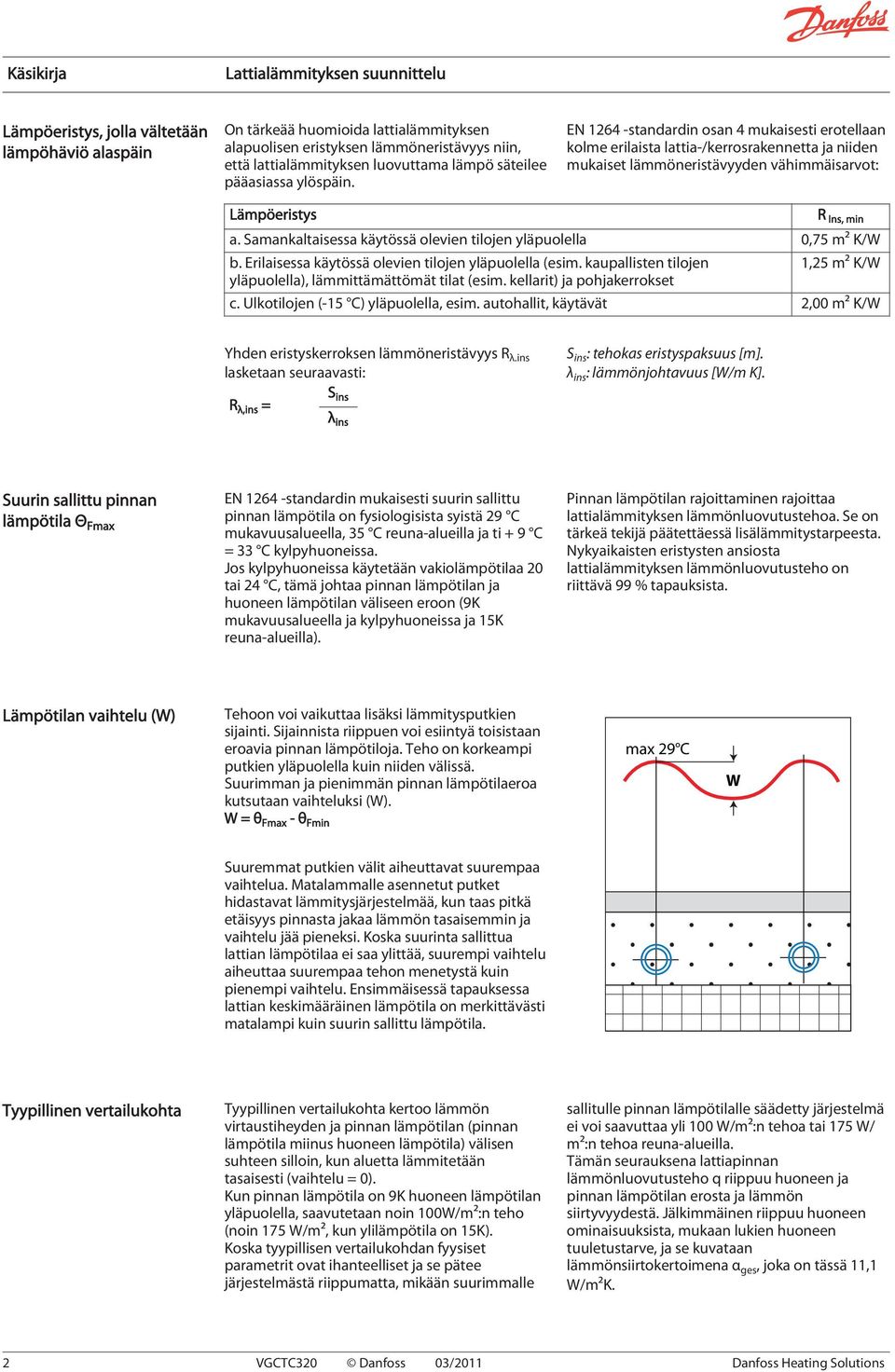 Samankaltaisessa käytössä olevien tilojen yläpuolella 0,75 m² K/W b. Erilaisessa käytössä olevien tilojen yläpuolella (esim. kaupallisten tilojen yläpuolella), lämmittämättömät tilat (esim.