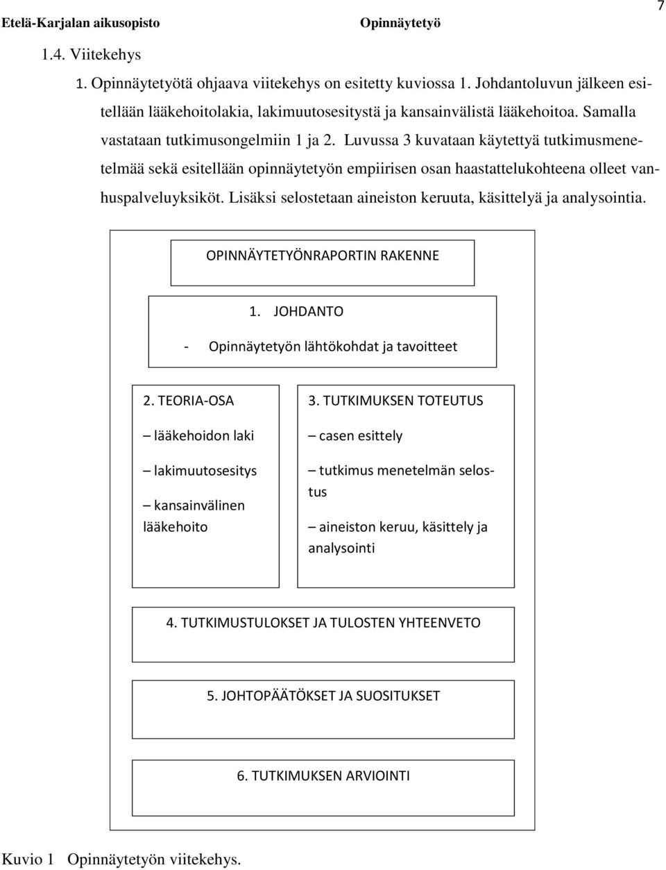 Lisäksi selostetaan aineiston keruuta, käsittelyä ja analysointia. OPINNÄYTETYÖNRAPORTIN RAKENNE 1. JOHDANTO - n lähtökohdat ja tavoitteet 2.