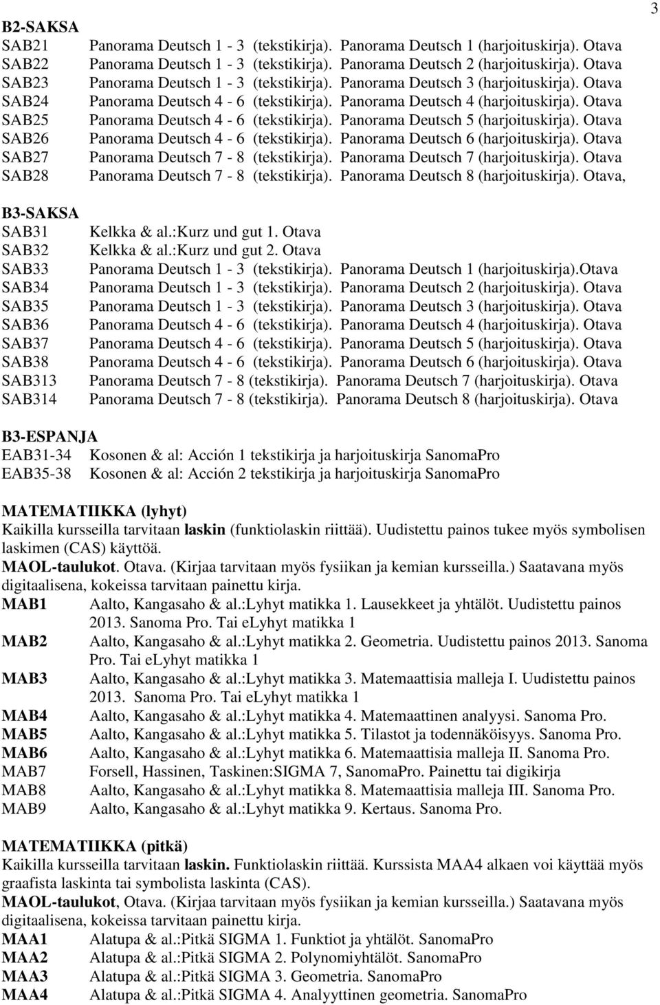 Panorama Deutsch 4 (harjoituskirja). Otava Panorama Deutsch 4-6 (tekstikirja). Panorama Deutsch 5 (harjoituskirja). Otava Panorama Deutsch 4-6 (tekstikirja). Panorama Deutsch 6 (harjoituskirja).