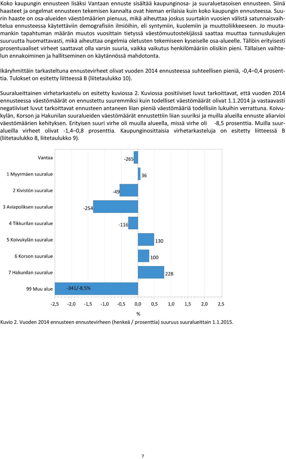 Suurin haaste on osa-alueiden väestömäärien pienuus, mikä aiheuttaa joskus suurtakin vuosien välistä satunnaisvaihtelua ennusteessa käytettäviin demografisiin ilmiöihin, eli syntymiin, kuolemiin ja